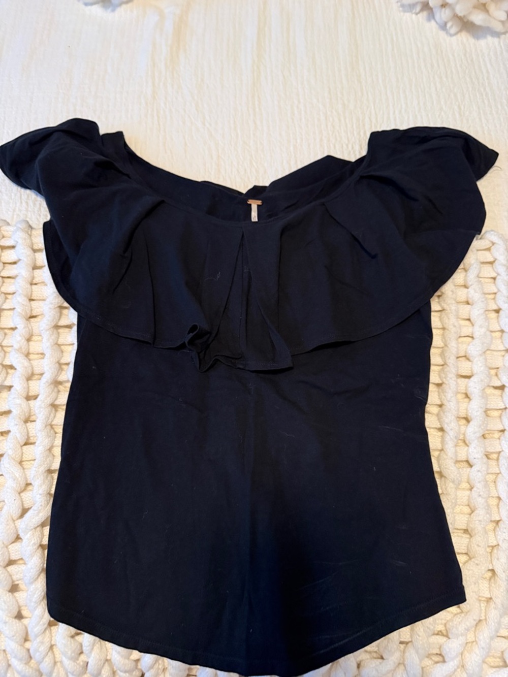 Free People Black Ruffle Off-Shoulder Blouse